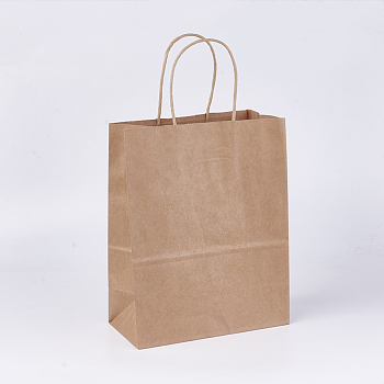 Kraft Paper Bags, Gift Bags, Shopping Bags, Brown Paper Bag, with Handles, Saddle Brown, 21x11x27cm