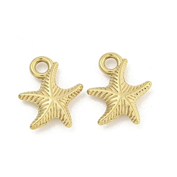 Ion Plating(IP) 304 Stainless Steel Pendants, Starfish Charm, Real 18K Gold Plated, 16x13x3mm, Hole: 2.5mm