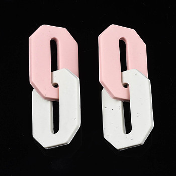 Handmade Polymer Clay Linking Rings, Double Hexagon, Pink & White, 61mm, Ring: 37x25x2.5mm