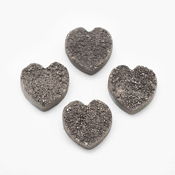 Natural Druzy Quartz Crystal Cabochons, Dyed, Heart, Slate Gray, 14x14x5~7mm