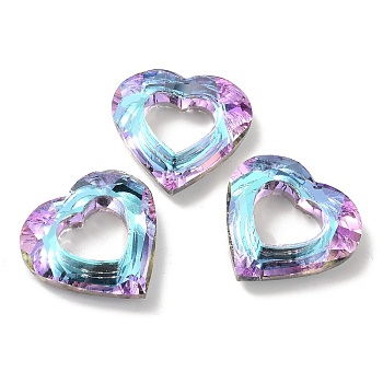 Electroplated Glass Pendants, Back Plated, Faceted Heart Charms, Cyan, 24.5x26x6mm, Hole: 11x13mm
