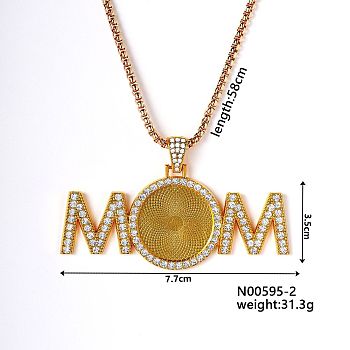 Simple and Stylish European and American Alloy Word Mom Pendant Necklace for Women, Golden, 22.83 inch(58cm)