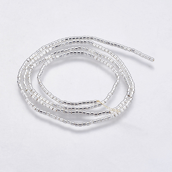 Electroplate Non-magnetic Synthetic Hematite Bead Strands, Column, Platinum Plated, 1x1.5mm, Hole: 0.1mm, about 400pcs/strand, 16 inch