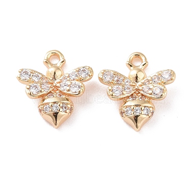 Real 14K Gold Plated Clear Bees Brass+Cubic Zirconia Charms