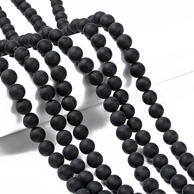 Grade A Round Frosted Natural Black Agate Beads Strands(X-G447-4)-4