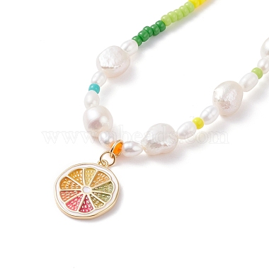 Emaille-Anhänger-Halskette mit Zitronenscheibe für Mädchen und Frauen(X1-NJEW-TA00013)-2