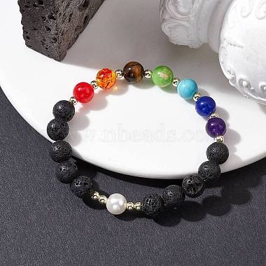 Chakra Theme Natural & Synthetic Mixed Gemstone Stretch Bracelet(BJEW-JB10161)-2