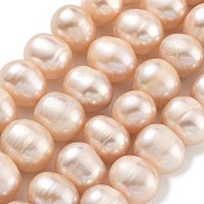 Natural Cultured Freshwater Pearl Beads Strands, Potato, Sandy Brown, 9~10mm, Hole: 0.6mm, about 19~20pcs/strand, 6.10~6.50 (15.5~16.5cm)(PEAR-C003-19B)