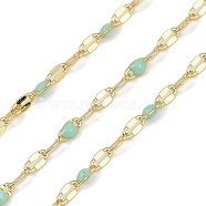 Rack Plating Brass Dapped Chains, with Enamel, with Spool, Soldered Lead Free & Cadmium Free, Real 18K Gold Plated, Pale Turquoise, 4x2x1mm(AJEW-Q153-02G-11)