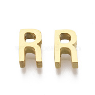 201 Stainless Steel Charms, Golden, Letter.R, 8x5x3mm, Hole: 1.6mm(STAS-R110-R-G)
