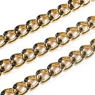 Golden Brass Enamel Curb Chain, Twisted Chain, Long-Lasting Plated, with Spool, Unwelded, Black, 10.5x8x3.5mm, 32.8 Feet(10m)/roll(CHC-H103-07H-G)
