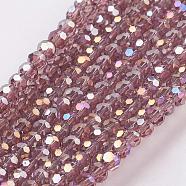 Faceted(32 Facets) Round Electroplate AB Color Plated Glass Beads Strands, Medium Purple, about 3mm in diameter, hole: 1mm(X-EGLA-D021-81)