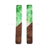 Opaque Resin & Walnut Wood Big Pendants, Rectangle Charm, Green, 51.5x7.5x3mm, Hole: 1.8mm(X-RESI-TAC0017-04B)