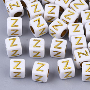 Plating Acrylic Beads, Horizontal Hole, Golden Metal Enlaced, Alphabet Style, Cube, Letter.Z, 5.5~6x5.5~6x5.5~6mm, Hole: 3.5mm, about 3000pcs/500g(SACR-S297-09Z)