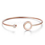 SHEGRACE Simple Design 925 Sterling Silver Cuff Bangle, Circle with Grade AAA Cubic Zirconia, Rose Gold, 7-1/2 inch(19cm)(JB60B)