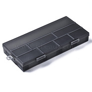 Rectangle Polypropylene(PP) Bead Storage Containers, with Hinged Lid and 8 Grids, Frosted, Black, 25.3x12.4x3.6cm, Hole: 8mm, Compartment: 54~247x34~47mm(CON-S043-047)