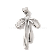 Brass Micro Pave Clear Cubic Zirconia Pendants, Bowknot, Platinum, 23x16x3mm, Hole: 4x3.5mm(KK-R155-02P)