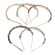 Brass Wire Wrapped Natural Gemstone Chip Hair Bands, with 304 Stainless Steel Hair Hoop, Hair Accessories for Women Girls, 140~152x125~135x6~10mm, Inner Diameter: 120mm(AJEW-Z010-04)