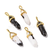 Natural Zebra Jasper Pendants, Faceted, with Golden Tone Brass Findings, Lead free & Cadmium Free, Bullet, 27~30x9~10x7~8mm, Hole: 4x3mm(G-K329-66G)