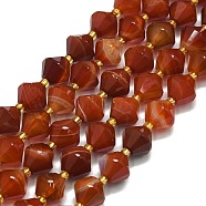 Natural Banded Agate Beads Strand, Faceted, Bicone, 10~10.5x10~10.5mm, Hole: 1mm, about 30~32pcs/strand, 15.16~15.35''(38.5~39cm)(G-I376-C05-01)