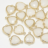 Glass Links connectors, with Golden Tone Brass Findings, Faceted, Heart, WhiteSmoke, 15x10x3mm, Hole: 1mm(X-GLAA-Q068-09A-17)