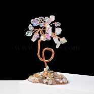 Natural Gemstone Chips and Natural Fluorite Pedestal Display Decorations, with Rose Gold Plated Brass Wires, Lucky Tree, 60~131mm(G-PW0004-24G)