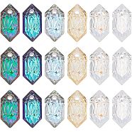 HOBBIESAY 18Pcs 6 Colors Embossed Glass Rhinestone Charms, Bicone, Faceted, Mixed Color, 13x6.5x4mm, Hole: 1.5mm, 3pcs/color(GLAA-HY0001-02)