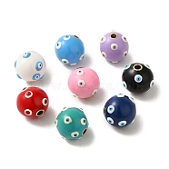 Brass Enamel Beads, Real 18K Gold Plated, Round with Evil Eye, Mixed Color, 15x15x14.5mm, Hole: 3mm(KK-R162-039G)