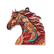 Cartoon Animal Printed Acrylic Pendants Decorations, Horse, 38x37.5x2mm, Hole: 1.5mm(OACR-R264-01D)