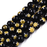 Round Millefiori Glass Beads Strands, Black, 6mm, Hole: 1mm, about 67pcs/strand, 14.7 inch(LK-P001-31)