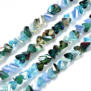 Electroplate Glass Beads Strands, Triangle, Turquoise, 3.5x6x4.5mm, Hole: 1mm, about 100pcs/strand, 13.39''(34cm)(EGLA-N002-06C)