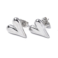 Non-Tarnish 304 Stainless Steel Heart Stud Earrings for Women, Stainless Steel Color, 13.5x11.5mm, Pin: 0.7mm(X-EJEW-F300-09P)