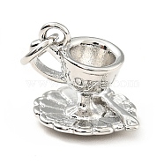 Brass Pendants, with Jump Rings, Cadmium Free & Lead Free, Cup with Saucer & Word Roya, Platinum, 15mm, Hole: 3.3mm(KK-G416-43P)