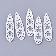 Natural Freshwater Shell Pendants, Hollow Teardrop, Creamy White, 40x11x2mm(SHEL-N026-26)