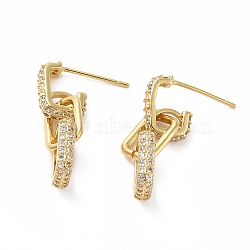 Cubic Zirconia Interlocking Oval Dangle Stud Earrings, Rack Plating Real 18K Gold Plated Brass Half Hoop Earrings for Women, Lead Free & Cadmium Free, Clear, 35x7.5x8mm, Pin: 0.8mm(EJEW-E263-01G)