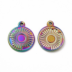 Ion Plating(IP) 304 Stainless Steel Pendant Cabochon Settings, Flat Round, Rainbow Color, Tray: 4.5mm, 17x14x2mm, Hole: 1.4mm(STAS-F290-18MC)