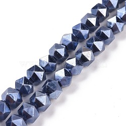 Glass Pearl Beads Strands, Faceted, Polygon, Marine Blue, 7.5x7.5mm, Hole: 1mm, about 49pcs/strand, 14.09 inch(35.8cm)(GLAA-F122-03A)