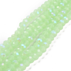 Electroplate Glass Beads Strands, Imitation Jade Beads, Half Plated, Rainbow Plated, Faceted, Rondelle, Light Green, 8x6mm, Hole: 1mm, about 63~65pcs/strand, 39~40cm(EGLA-A034-J8mm-L04)