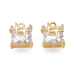 Brass Inlaid Cubic Zirconia Charms, Real 18K Gold Plated, Square with Star, Clear, 11x9.5x6.5mm, Hole: 1.6mm(KK-N231-291A)