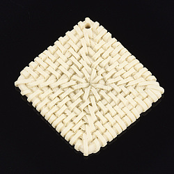 Resin Big Pendants, Imitation Woven Rattan Pattern, Rhombus, Cornsilk, 66x65.5x5mm, Hole: 2mm(RESI-T029-04B)