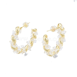 Clear Cubic Zirconia Twist C-shape Stud Earrings, Brass Half Hoop Earrings for Women, Real 18K Gold Plated, 31x29x6mm, Pin: 0.9mm(EJEW-P205-08G)