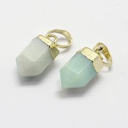 Natural Amazonite Pointed Charms, with Brass Findings, Long-Lasting Plated, Bullet, Golden, 15x6~6.5mm, Hole: 3.5x6mm(G-G720-12-G02)