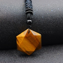 Natural Tiger Eye Pendant Necklaces, Hexagon, 20.08~31.50 inch(51~80cm)(PW-WG41900-07)