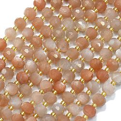 Natural Sunstone Beads Strands, with Seed Beads, Faceted, Lantern, 8~8.5x6.5~7mm, Hole: 0.6mm, about 44pcs/strand, 15.16''(38.5cm)(G-K389-E45-01)