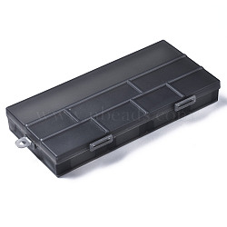 Rectangle Polypropylene(PP) Bead Storage Containers, with Hinged Lid and 8 Grids, Frosted, Black, 25.3x12.4x3.6cm, Hole: 8mm, Compartment: 54~247x34~47mm(CON-S043-047)