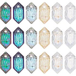 HOBBIESAY 18Pcs 6 Colors Embossed Glass Rhinestone Charms, Bicone, Faceted, Mixed Color, 13x6.5x4mm, Hole: 1.5mm, 3pcs/color(GLAA-HY0001-02)