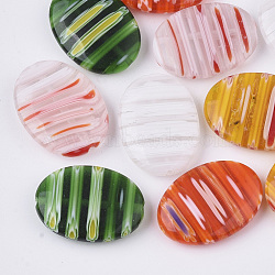 Handmade Millefiori Glass Beads, Oval, Mixed Color, 25x18~19x6mm, Hole: 1.2mm(LK-T001-04)
