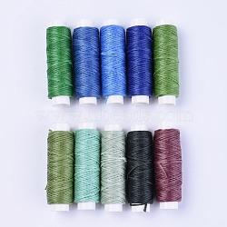 Sewing Threads, Flat Durable Strong Bounded, Polyester Leather Sewing Waxed Thread, Mixed Color, 0.8x0.3mm, about 16.4 yards(15m)/roll, 10rolls/bag(OCOR-WH0042-01)