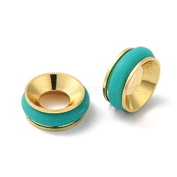 Rack Plating Brass Beads, with Enamel, Cadmium Free & Lead Free, Column, Real 18K Gold Plated, Long-Lasting Plated, Turquoise, 7.5x3mm, Hole: 3.5mm(KK-P276-30G-01)