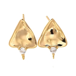 Brass Micro Pave Cubic Zirconia Stud Earring Findings, Triangle, Real 18K Gold Plated, 18x13mm, Hole: 1mm, Pin: 0.8mm(KK-Z092-05G)